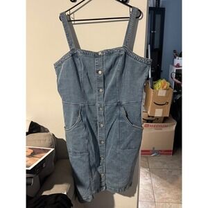 On 34th Womens XXL Blue Denim Button Front Pinafore Jumper Dress Medium Wash